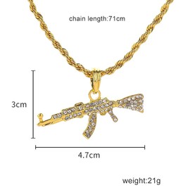 DUTACK Creative Hip Hop Submachine Gun Pendant Necklace Crystal Ak 47 Rhinestone Bling Chain Necklace Women Men Rapper Jewelry