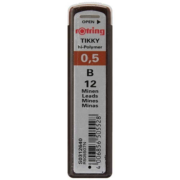 rOtring Lead Refills Hi-Polymer for Fine Mechanical Pencils 0.50mm B (12 Leads)