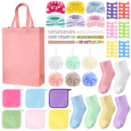 Tegeme 6 Set Spa Party Supplies for Women, Spa Favors Including Face Towels, Bath Flowers, Finger Dividers, Nail Files, Headbands, Socks, Birthday Sleepover Party Supplies