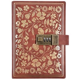 LinYesh Vintage Leather Diary with Combination Lock: B6 Embossed Flower Secret Diary Lined Paper for Writing, Journal Notebook, Diary Book for Men, Women, Girls, Boys