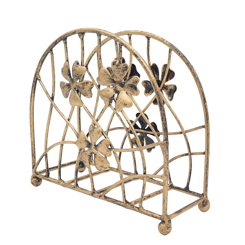 Antique Bronze Metal Floral Petals & Branches Tabletop Napkin Holder,