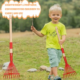 Xifando Small Leaf Rake-Wooden Handle Leaf Rake for Little Helper Courtyard/Garden Leaf Rake for Kids (Red)