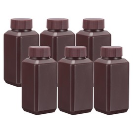 PATIKIL Reagent Bottles, 6 Pcs 100ml HDPE Narrow Mouth Square Sample Storage Container with Inner Ring Cover for Lab Water Reagent Liquids Solid Sample Storage Seal, Brown