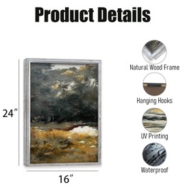 3 Pcs Landscape Wall Art Set - 16"x24" Wood Framed Mountain River Canvas Prints, Nature Scenery Green Hills Wilderness Photography, Modern Ink Painting for Living Room, Bedroom, Office Decor (White)