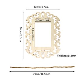 yueton 12PCS Blank Unfinished Wooden Picture Frames Wood Photo Frame with Jute Rope for DIY Crafts, Home Decoration, Christmas Tree Hanging Decoration - for Wallet-Sized Photos