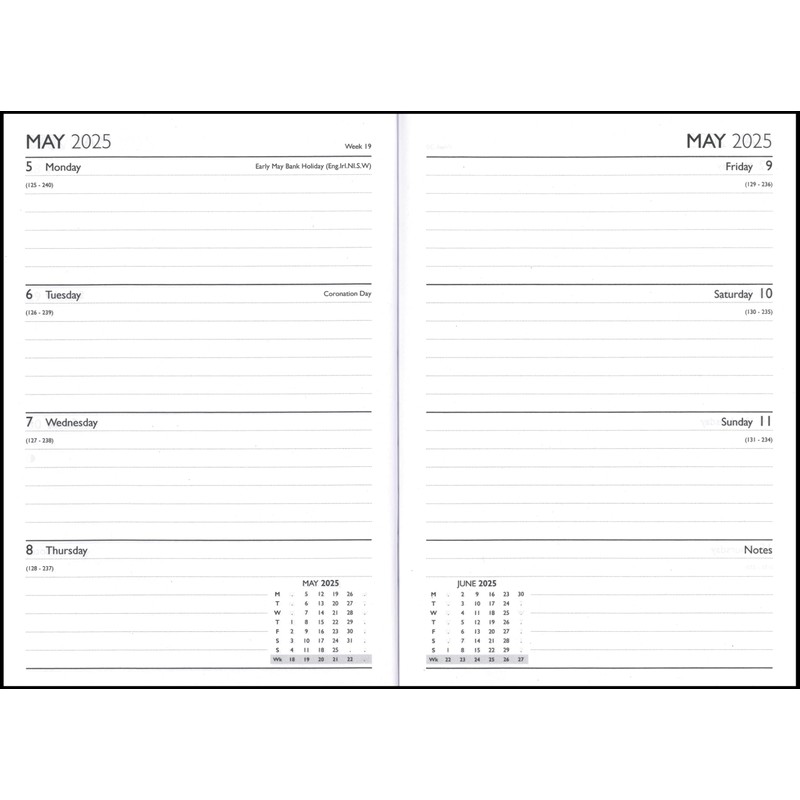 2025 A5 Week To View Diary - Full Year Hardback