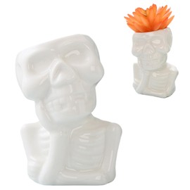 ourhommie Skull Head Succulent Planter Pot, Ceramic Air Plant Holders Novelty Cactus Display Container Miniature Plants Pots Small Pottery Bonsai Pots Home Decor for Desk Table Shelf Window, No Plant