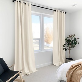 100% Blackout Shield Sliding Door Curtains, Extra Wide Curtains 84 Inch Long, Patio Door Grommet Drapes for Living Room, 50”W x 84”L, Cream