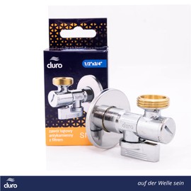 Duro Smart Angle Valve, 1/2 to 3/4 Inch Angle Regulating Valve for Cold and Hot Water Pipes, Chrome-Plated, with 1/4 Turn Close Valve for Quick Opening and Closing of the Valve, with Filter