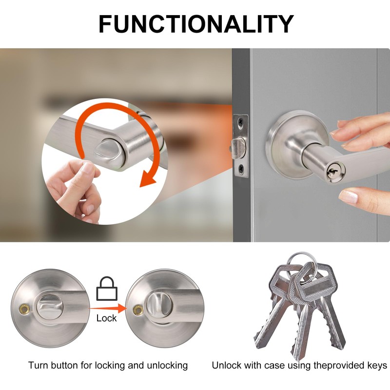 Brigligh High-Security Stainless Steel Door Handle with Lock and Key,