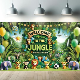 Starlit Patio Happy Birthday Banner Welcome to the Jungle Safari Birthday Party Decorations Animal Zoo Party Backdrop Tropical Forest Poster for Boys Girls Birthday Party 70.8 x 43.3 Inch
