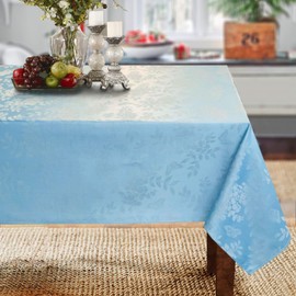 CAIT CHAPMAN HOME COLLECTION Solid Color Spring Garden with Butterflies and Flowers Jacquard Woven Tablecloth (60" x 84" Rectangular, Light Blue)