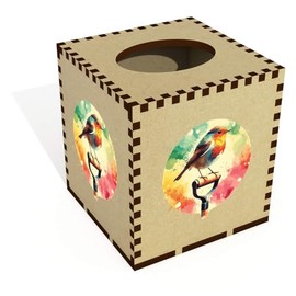 Square 'Robin on a Garden Spade' Wooden Tissue Box Cover (TB00061257)