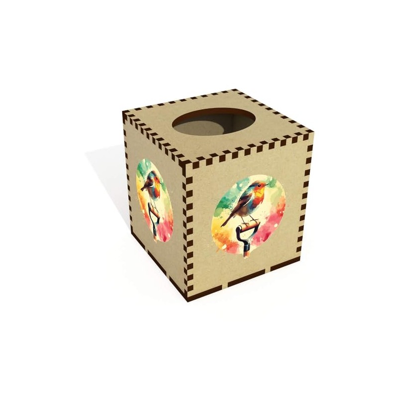 Square 'Robin on a Garden Spade' Wooden Tissue Box Cover