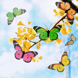 YCHTEWY-Feather Butterfly Decorations Set of 12pcs with Wire, Monarch Butterfly 4.7×2.7in Home Flower Arrangement Garden Decoration…