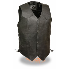 Milwaukee- Men's "Goat Skin" Side Lace Biker Leather Vest (Black, L)