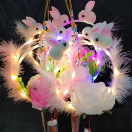Badminton Headband, Portable Cartoon Antique Luminous Jade Rabbit Lantern, Creative Finished Lanterns Long New Plush Cartoon Lantern Plastic 15ea