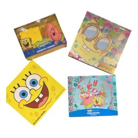 3 Paletas De Sombras Bob Esponja (con Detalle) + 2 Esponjas Amarillo