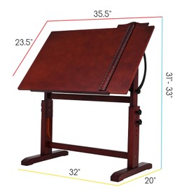 MEEDEN Wood Drafting Table,Artist Drawing Table with Height Adjustable & Tilting Large Surface Tabletop,Studio Painting Table,Art Craft Desk for Writing,Reading,Working Desk,Walnut Color