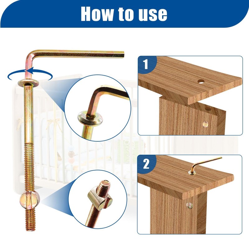 Taiss 16 Set Crib Screws and bolts,M6 furniture screws 40/50/60/70/80mm,Hex