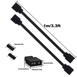 YARCHONN ARGB Extension Cable 5V 3 Pin Addressable RGB Connector Adapter Extension Cable Synchronous Cord Wire for ARGB LED Fans-1M/3.3FT-2Pcs