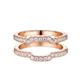 Blongme Cubic Zirconia Curved Wedding Band for Women Guard Ring Enhancers Engagement Ring 925 Rose Gold Size 6