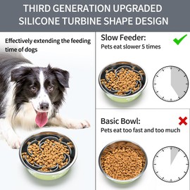 Slow Feeder Dog Bowls Insert,Third Generation upgradedSuper Firm Eating Bowl（Cuttable） for Large Breed and Medium Small Size Compatible with Regular Elevated Metal Glass Dog Bowl (Gray)