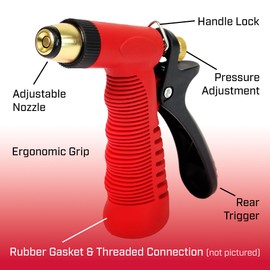Chapin 4608: Adjustable Cone Tip Garden Hose Spray Nozzle with Rear Trigger Grip, Threaded Connection Fits Standard Garden Hose, for Gardening, Landscaping, Watering and Outdoor Jobs, Red/Black