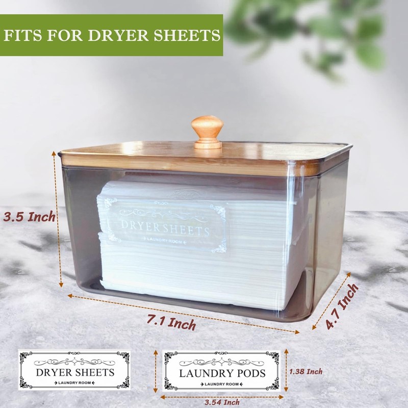 Dryer Sheet Holder with Bamboo Lid,Acrylic Laundry Clear Dryer Sheets