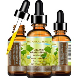 Botanical Beauty Organic GRAPE SEED OIL 100% Pure Natural VIRGIN UNREFINED Cold-Pressed Carrier Oil 2 Fl oz 60 ml for Face, Skin, Body, Hair, Lip, Nails, Massage. Rich in Vitamin E by Botanical Beauty