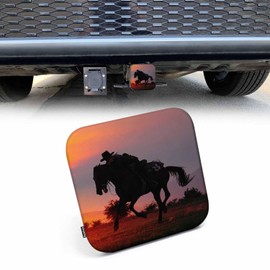 Beabes Hitch Cover 2" Cowboy, American Western Cowboy Horse Sunset Rubber Receiver Tube Hitch Plug Truck Hitch Covers, Trailer Hitch Cover Plug Cap for Most Vehicles