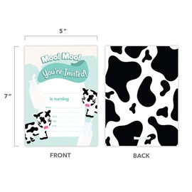 Cow 2 Happy Birthday Invitations Invite Cards (25 Count) With Envelopes and Seal Stickers Vinyl Girls Boys Kids Party (25ct)
