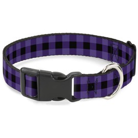 Buckle-Down PC-W30240-M Dog Collar Plastic Clip Buckle, Buffalo Plaid Black/Purple, 1" x 11-17"