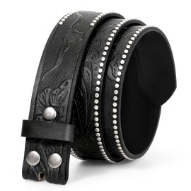 WHIPPY Western Belts for Men without Buckle Cowboy Belt Western Leather Belt Strap for Men Women Vintage Belt for Jeans, Black, S