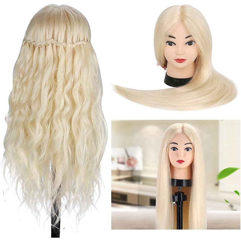 Mannequin Head with 80% Real Hair, TopDirect 24" Blonde Hair