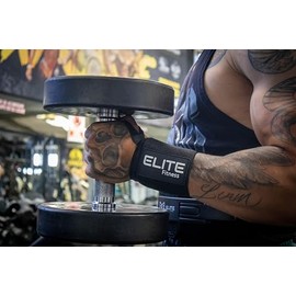 Elite Fitness Paquete con Vendas para Rodilla, muñequeras, y Straps para Gimnasio, Kit para Levantamiento de Pesas