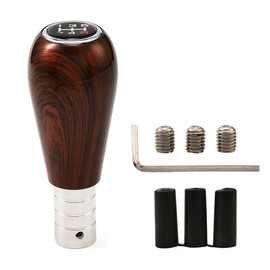 Blueshyhall Gear Knob Wood Look 5 Gears, Universal Car Gear Knob Wood Grain Manual Made of Aluminium and ABS with M8/10/12 Rubber Adapter, Gear Lever Handle Brown Car Tuning Interior Accessories (A)