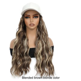 Yunkang Baseball Cap Wig Long Natural Wavy Hair Extensions With Hat Heat Resistant Synthetic Fiber Hairpieces Adjustable Wig for Women Girls (MH-brown blonde)