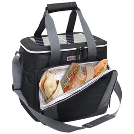 Preferred Nation Solar Cooler with USB Charging System, Collapsible 36 can Cooler Bag Removable Plastic Leak-Proof Lining and foil Lined Front Pocket for hot & Cold.