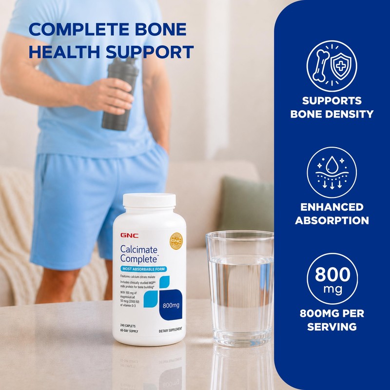GNC Calcium Complete 800mg, Supports Bone Density, 240 Caplets, 60