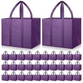 Hillban 30 Pack Reusable Grocery Bags Bulk Shopping Tote Bags Large Washable Foldable Heavy Duty Totes Storage Bag (Purple)