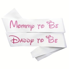 Mommy and Daddy-to-Be Sashes Pink, Baby Shower Sash for Mom and Dad of Girls, Gift for Pregnant Women, New Mom, Dad, Parents, Baby Announcement Ideas, Gender Reveal Decorations