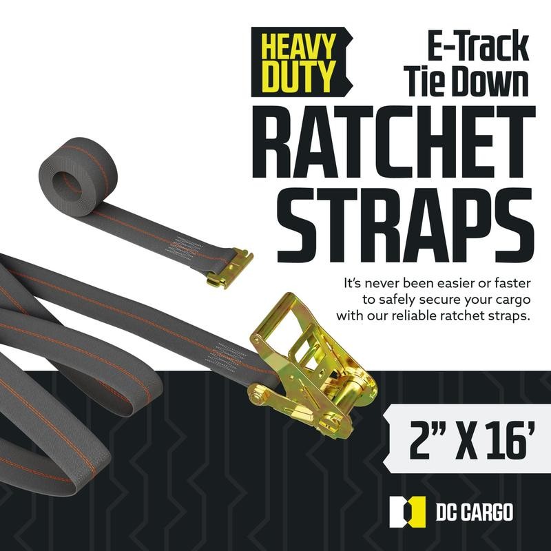 DC Cargo - E Track Ratchet Straps Cargo Tie-Downs, 2"