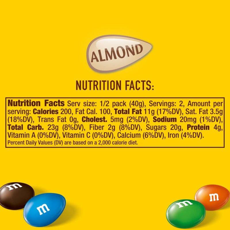 M&M'S Almond Chocolate Candy, Full Size 2.83 oz Bag, Pack