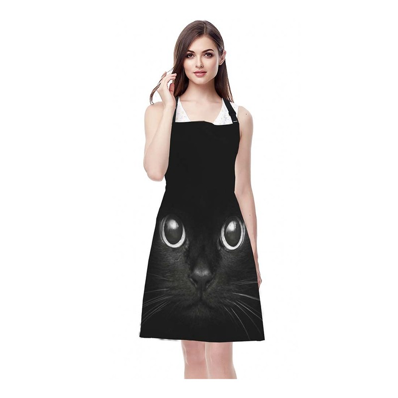 Moslion Black Cat Apron,Cool Cat Head with Bright Eye Black
