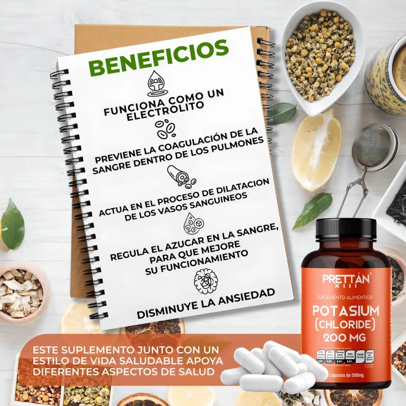 Cloruro de Potasio 200mg 90 Cpsulas Prettn Suplemento Deportivo