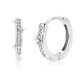 Small Sterling Silver Hoop Earrings for Women, ASH'S CHOICE Hypoallergen 925 Sterling Silver Huggie Earring Small Tiny Cartilage Hoop with Star Zirconia Earrings for Women Girls