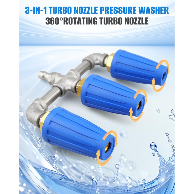 ULXIOM Triple Turbo Nozzle Pressure Washer, 360°Rotating Nozzles for Power