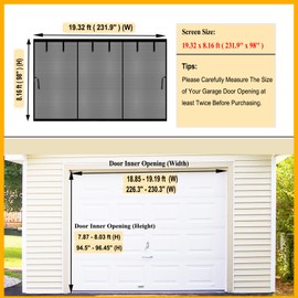 SANJINFON Magnetic Garage Door Net Screen Kit 19x8 FT - Heavy-Duty Fiberglass Mesh with Magnetic Closure for 2 Car Garage 19x8ft, Blocks Bugs & Enhances Privacy - Perfect for Porch Gym Barn Patio Use