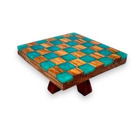 Melody Jane Dolls House Coffee Table Solid Oak Checkered Turquoise Resin Custom Furniture